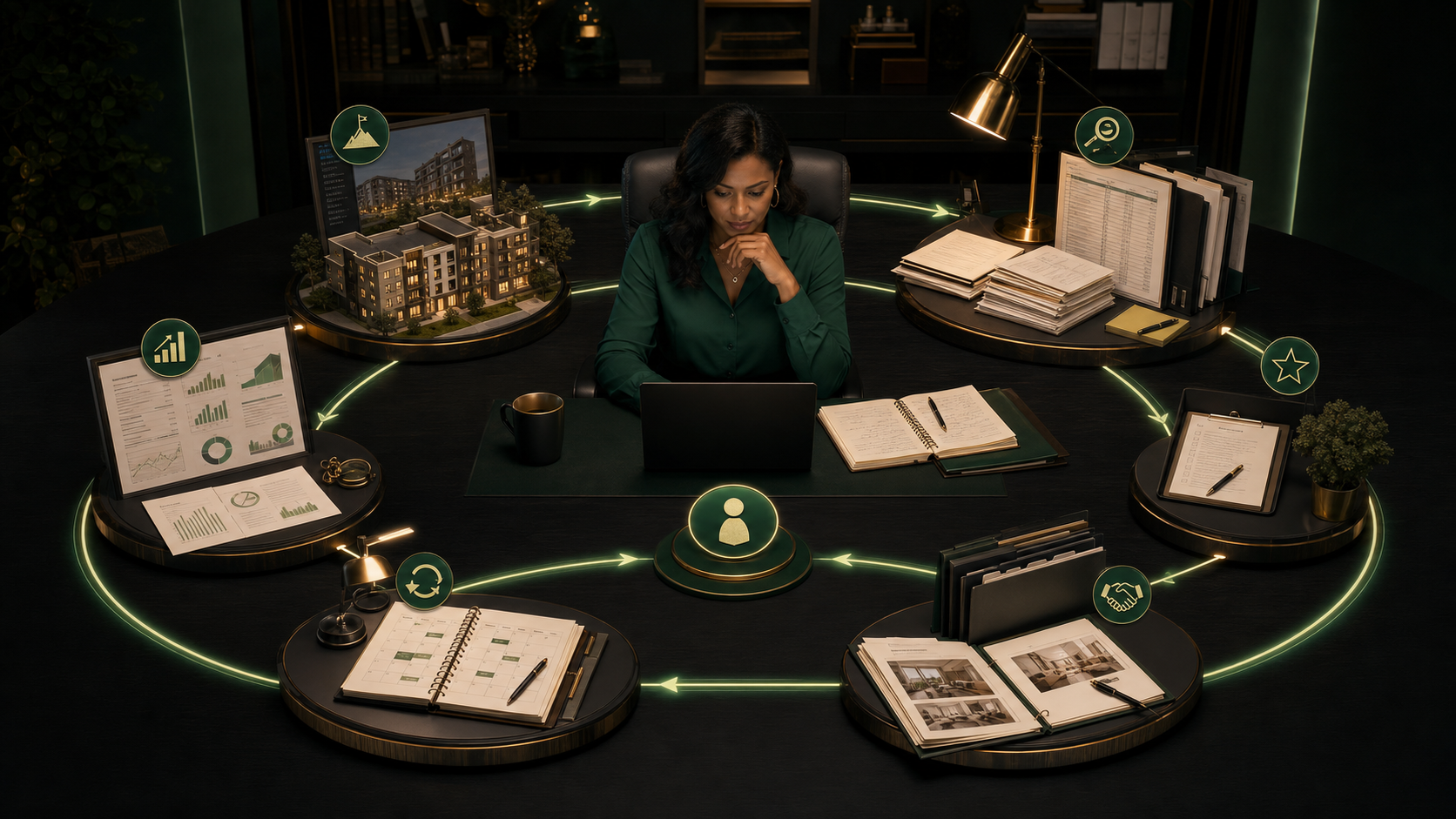 A multifamily owner works through a weekly operating rhythm connected to real deals, properties, investor communication, and next actions.